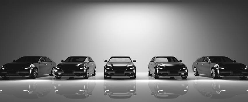 black luxury cars lined up in a row beautiful cars at a rental car service