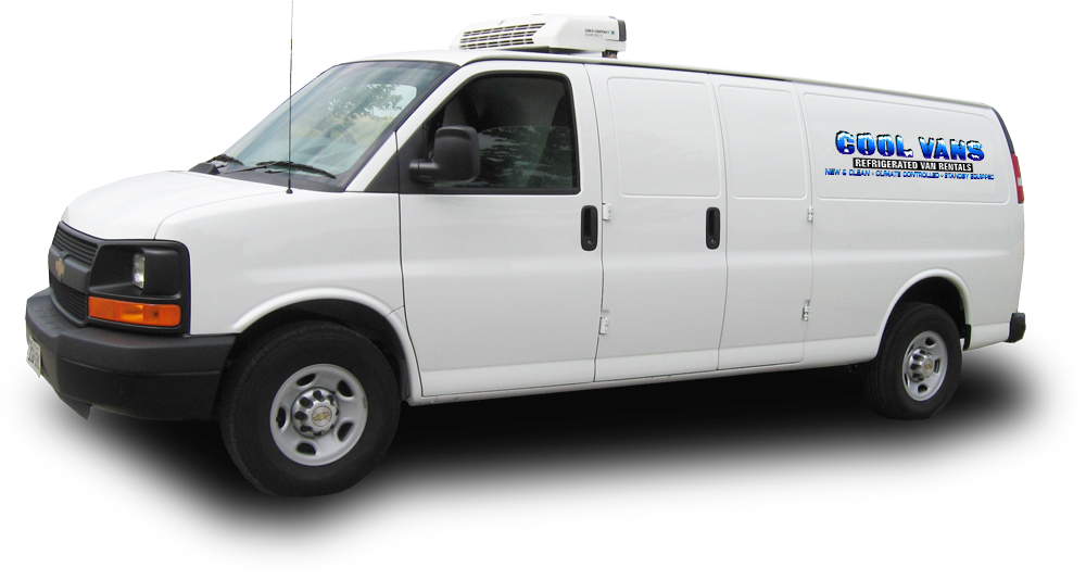 white extended refrigerated van with drawing Extended van option for refrigerated vans rental service